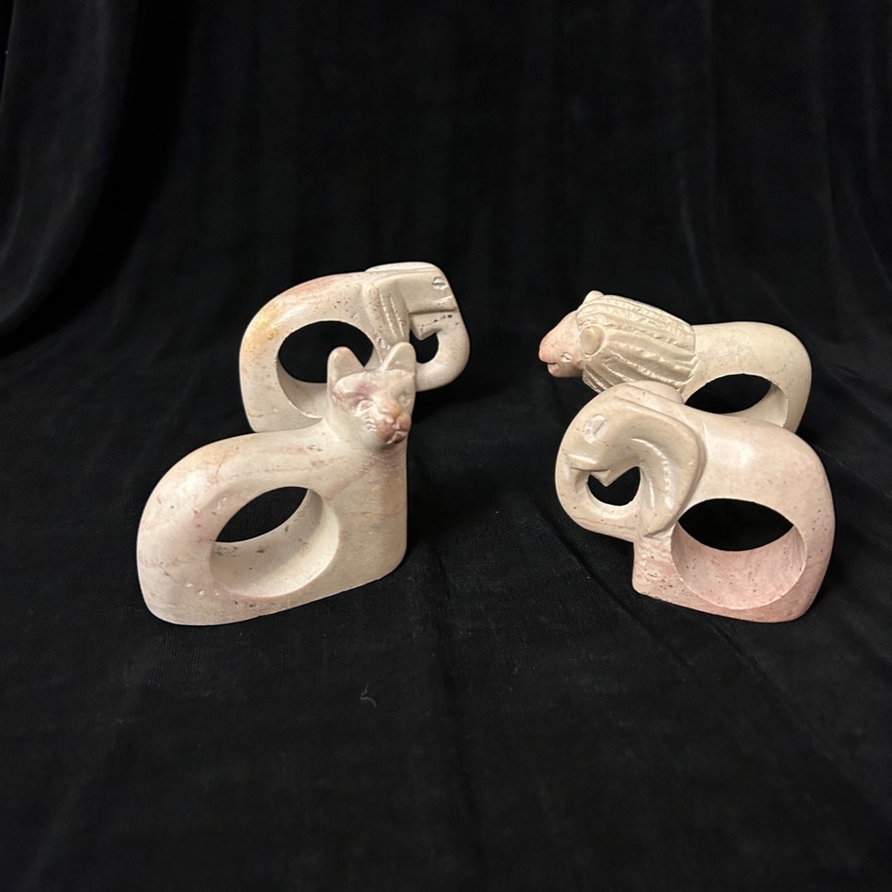 Stone animal napkin holders, hand carved.